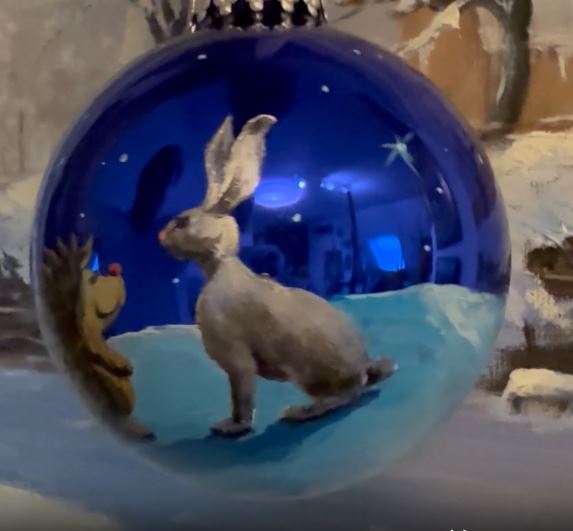 Tannenbaumkugel, Hase und Igel, Blau 10 cm