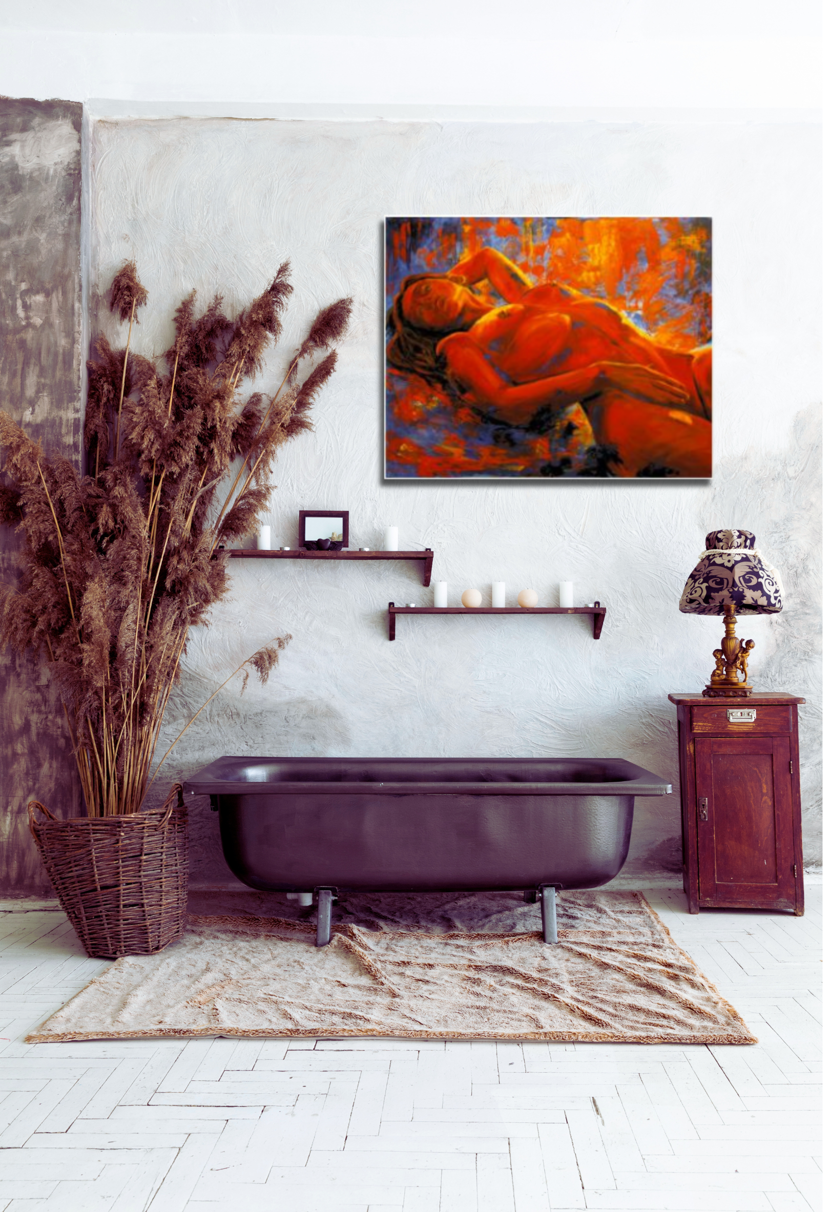 Akt in rot, Ölgemälde 80 x 100 cm