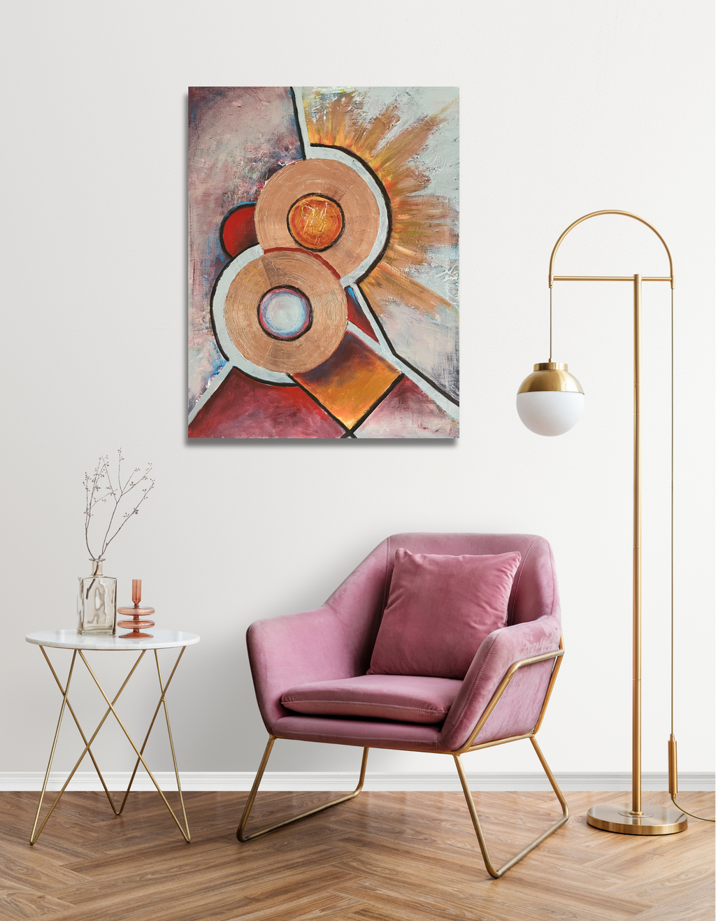 Formen metallisch, Gemälde auf Leinwand, 90x70cm