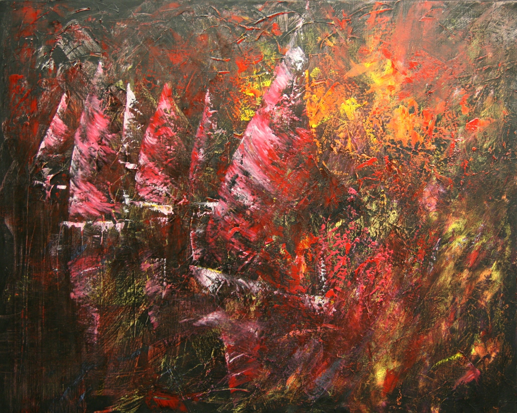 Segelboote gespachtelt, Ölgemälde auf Leinwand, 70x90cm