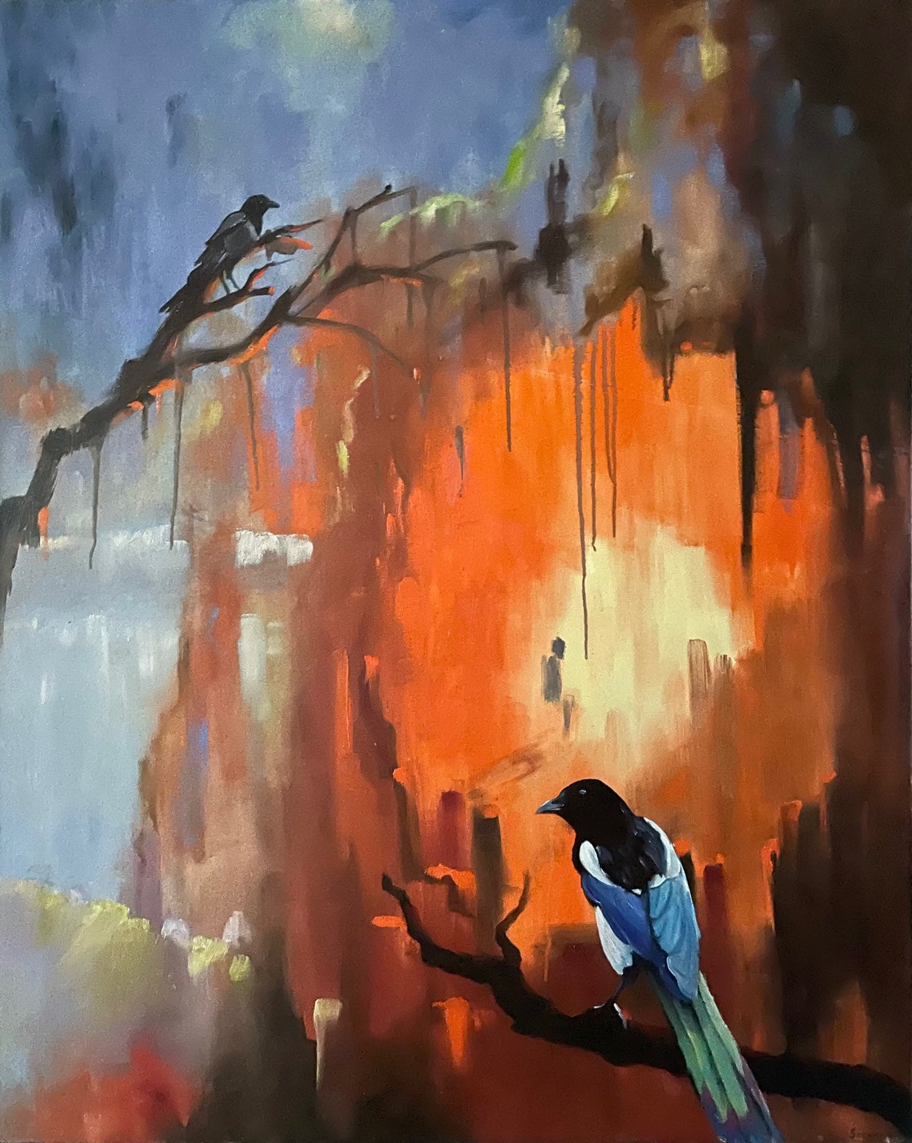 Die Elster, Ölgemälde auf Leinwand, 100x80cm