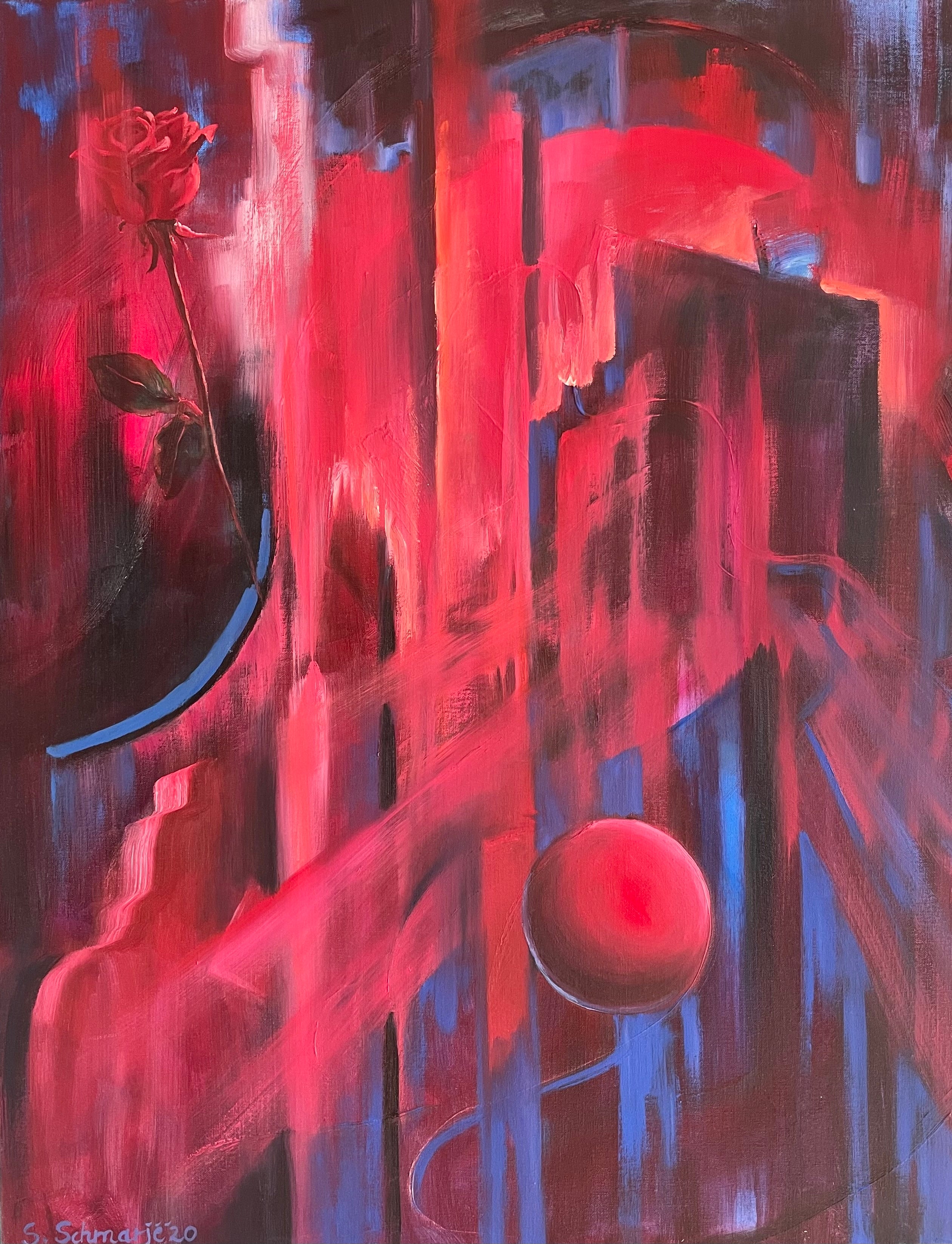 Rose und Kugel Abstraktion, Ölgemälde auf Leinwand, 100x80cm