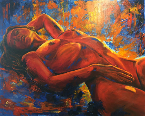 Akt in rot, Ölgemälde 80 x 100 cm