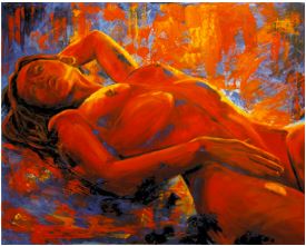 Akt in rot, Ölgemälde 80 x 100 cm