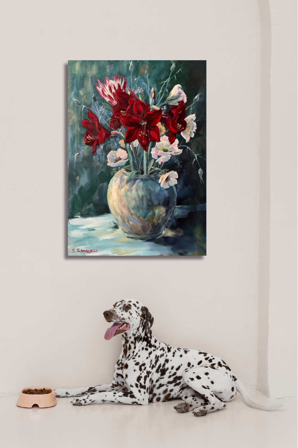 Amaryllis in Vase, Ölgemälde 70 x 50 cm