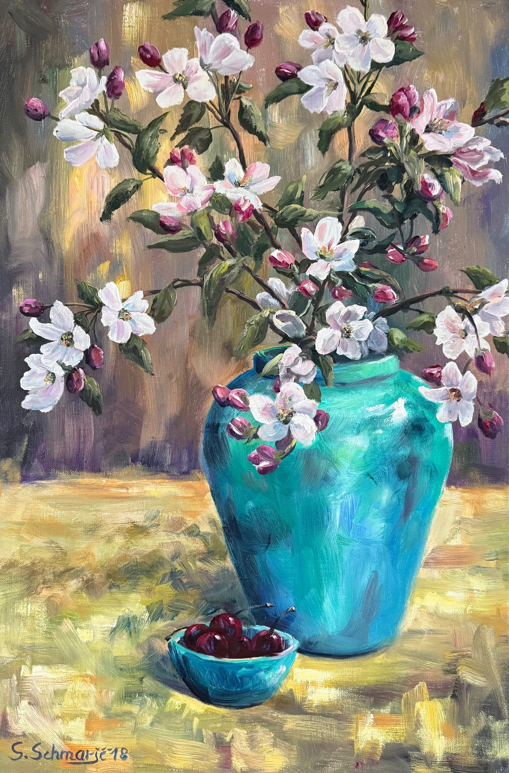 Apfelblüte in Vase, Ölgemälde 60 x 40 cm