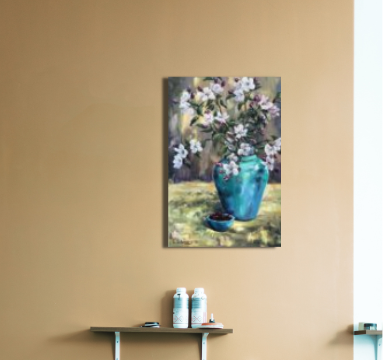 Apfelblüte in Vase, Ölgemälde 60 x 40 cm