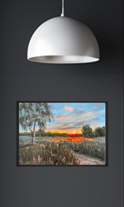 Feldweg im Sonnenuntergang, Ölgemälde auf Leinwand, 30x40cm