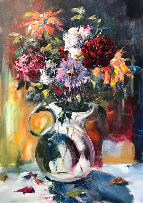 Blumenvase Expression, Ölbild 70 x 50 cm