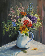 Blumenstrauß in Vase“ – 50 × 40 cm, Öl auf Leinwand