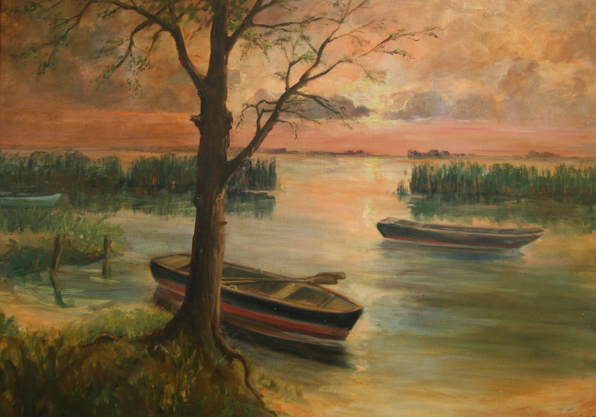 Ruderboote auf Schaalsee, Ölgemälde auf Leinwand 70x100cm