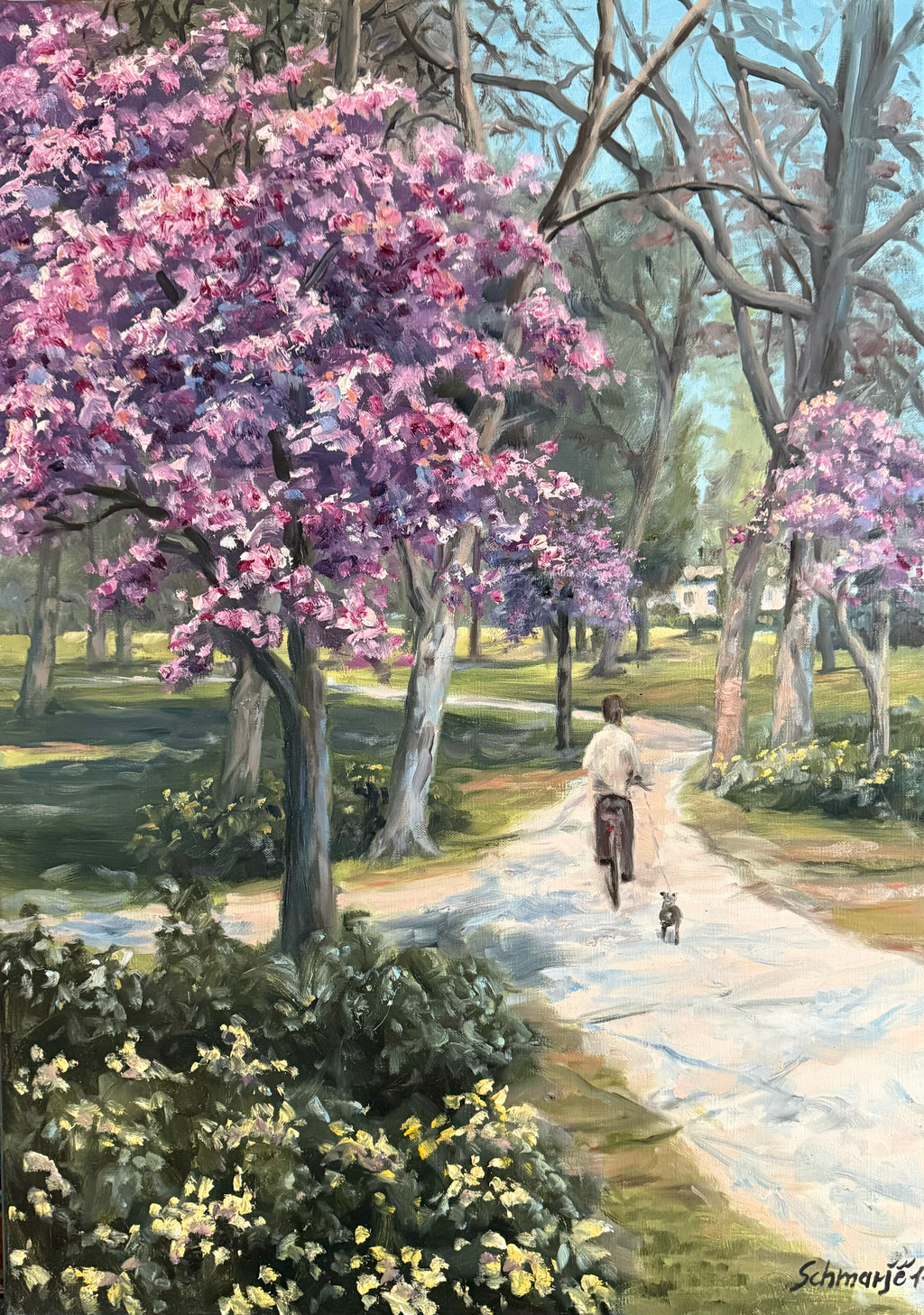 Radfahrer in Buxtehude, Ölgemälde auf Leinwand, 70x50cm