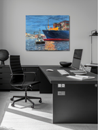 Schlepper vor Containerschiff 2, Ölgemälde auf Leinwand, 80x100cm