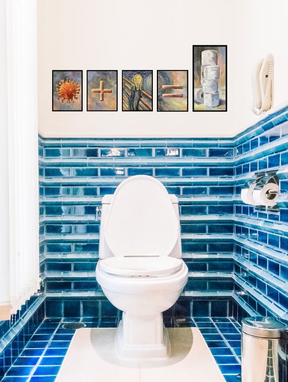 Corona, 5-teiliges Ölgemälde, 4St. je 20 cm x 20 cm und 1St. 40 cm x 20 cm