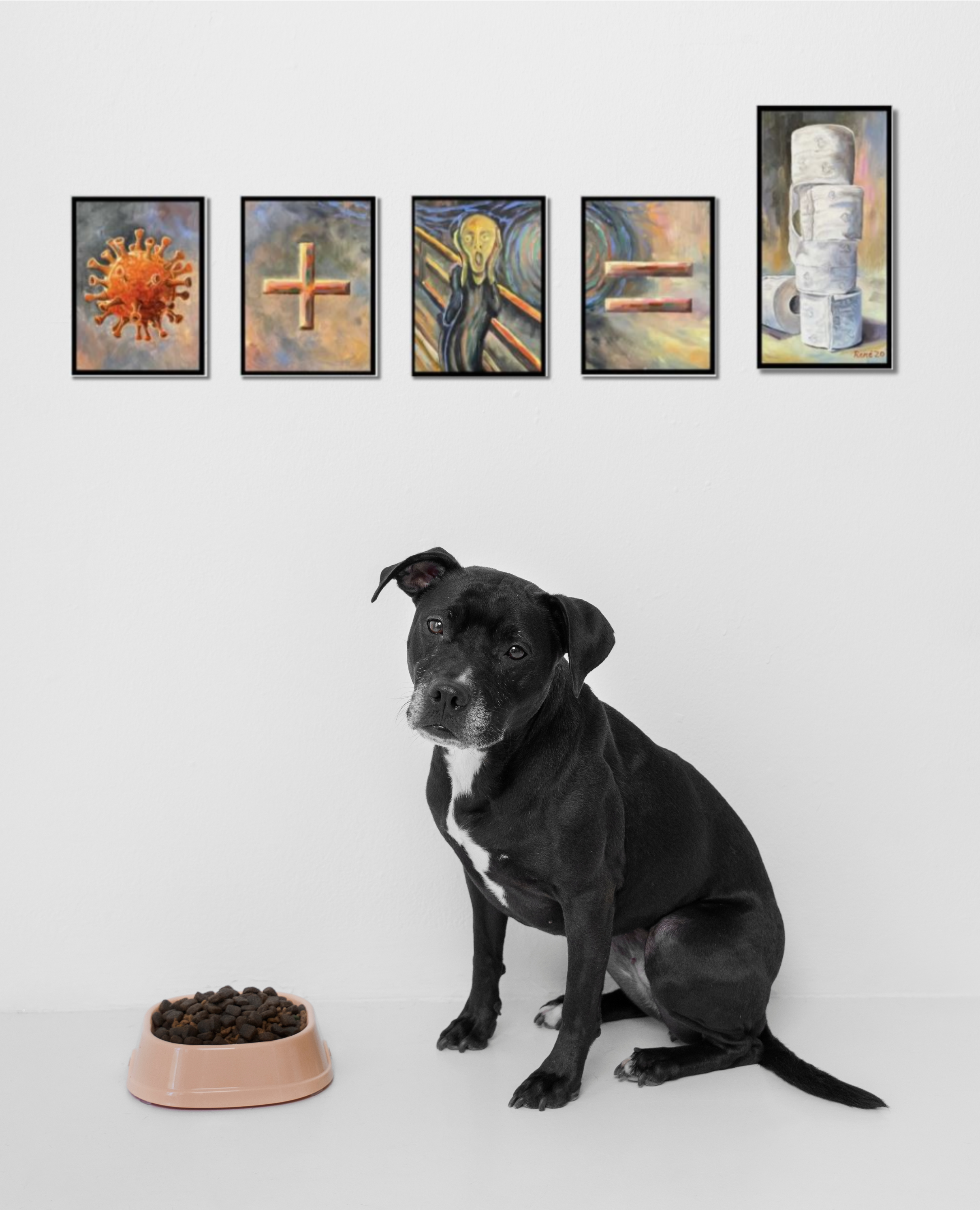 Corona, 5-teiliges Ölgemälde, 4St. je 20 cm x 20 cm und 1St. 40 cm x 20 cm