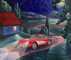 Corvette im toskanischen Mondlicht, Ölgemälde auf Leinwand 50x60 cm