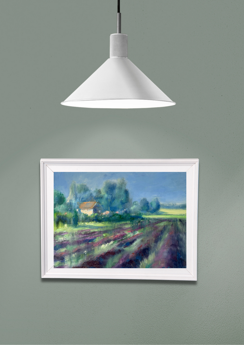 Haus am Lavendelfeld, Ölbild auf Leinwand, 24x30cm