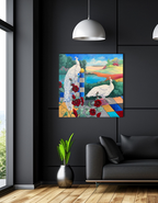 "Pfauen, weiß" - Ölgemälde auf Leinwand, 80 cm x 80 cm