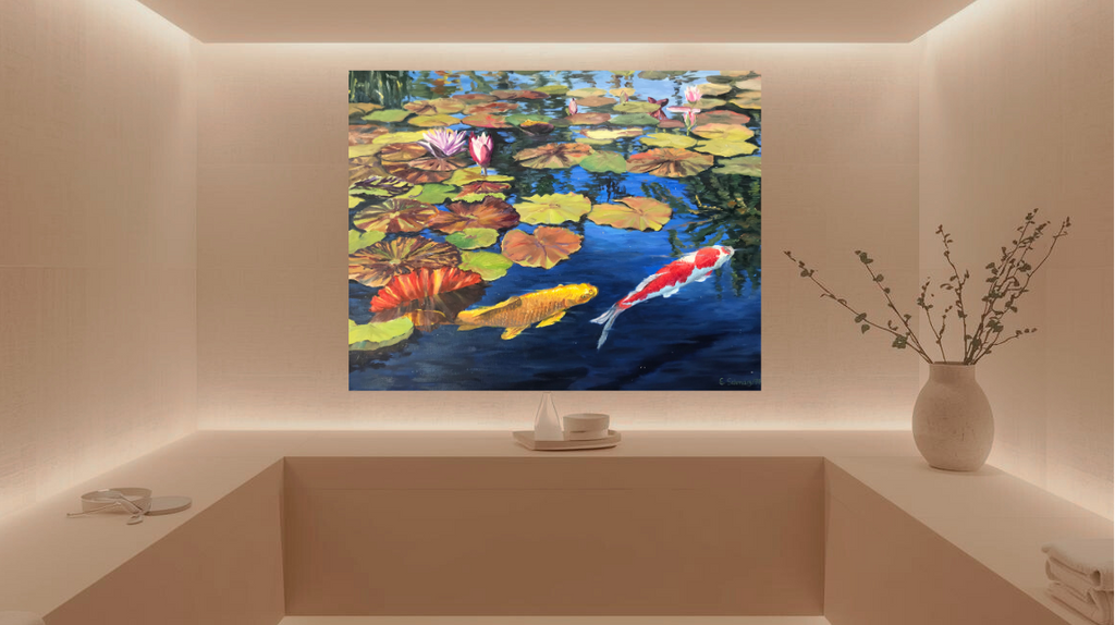 Kois im Herbstlicht, Ölgemälde 70 cm x 90 cm