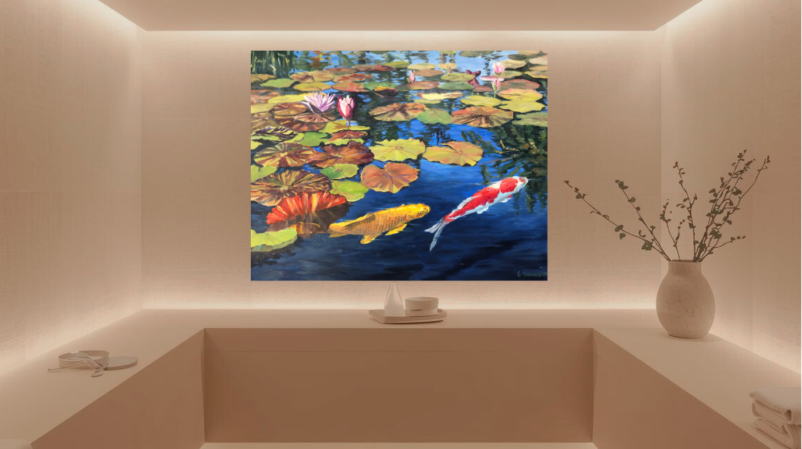 Kois im Herbstlicht, Ölgemälde 70 cm x 90 cm