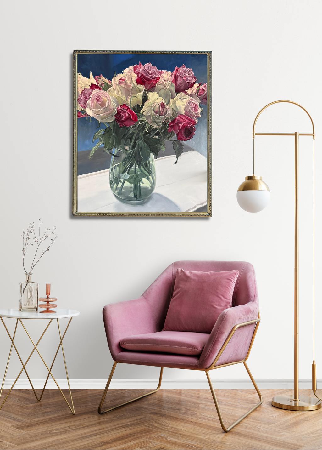 Rosen in Vase, Ölbild auf Leinwand, 100x80cm