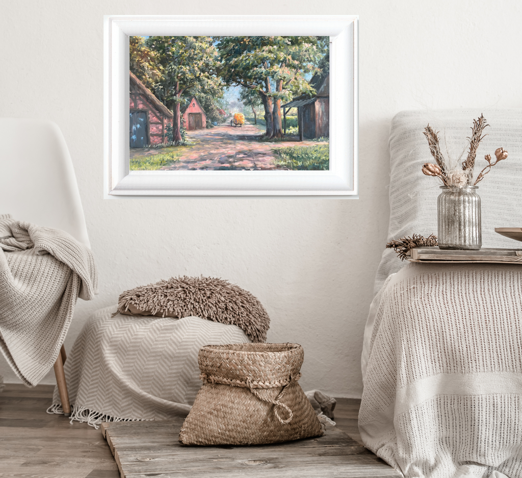 Dorfstraße in Hittfeld (angelehnt an A. Rosam), Ölgemälde auf Leinwand, 60x80cm