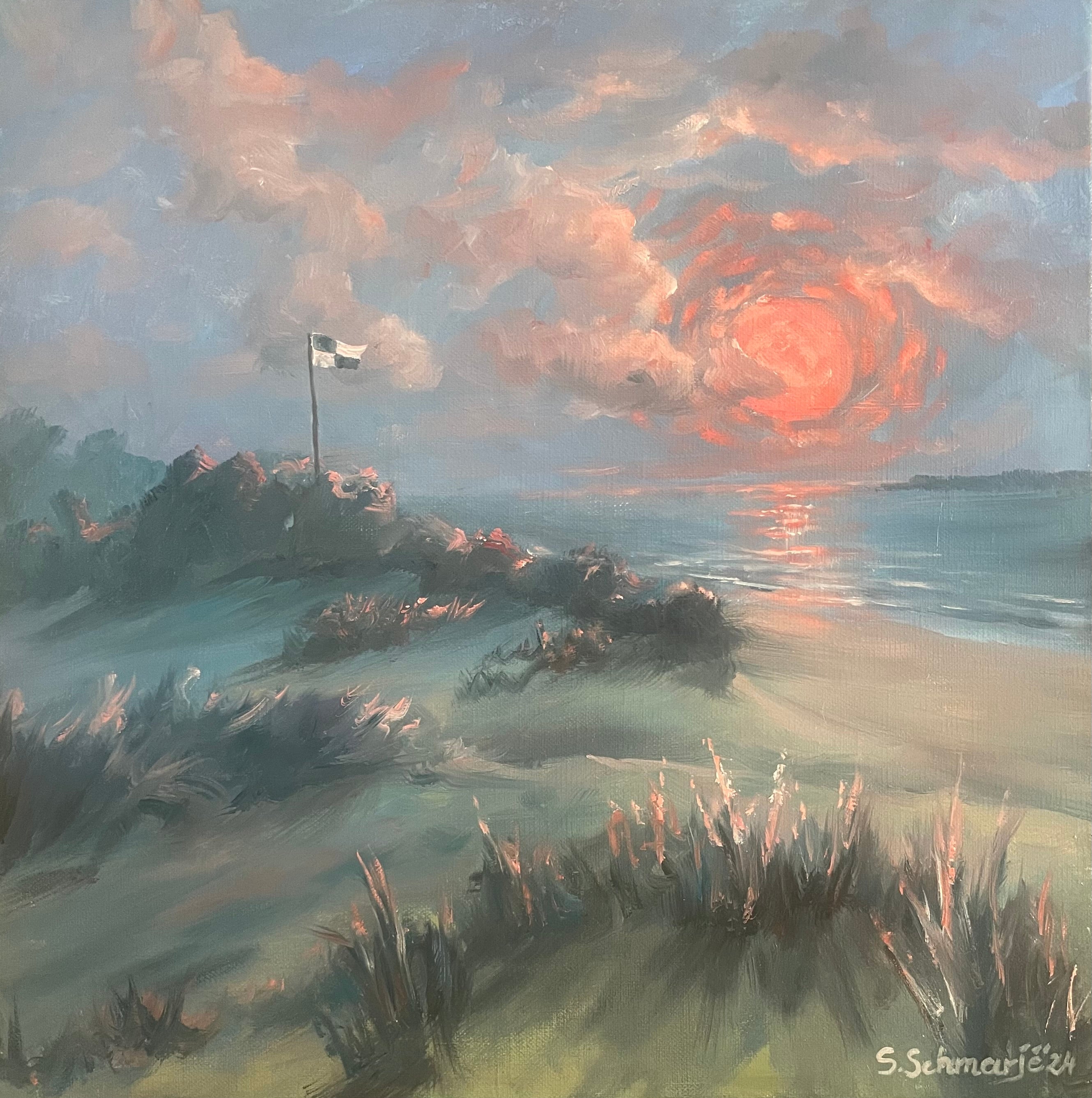 Dünen bei Sonnenuntergang, Ölgemälde auf Leinwand, 40x40cm