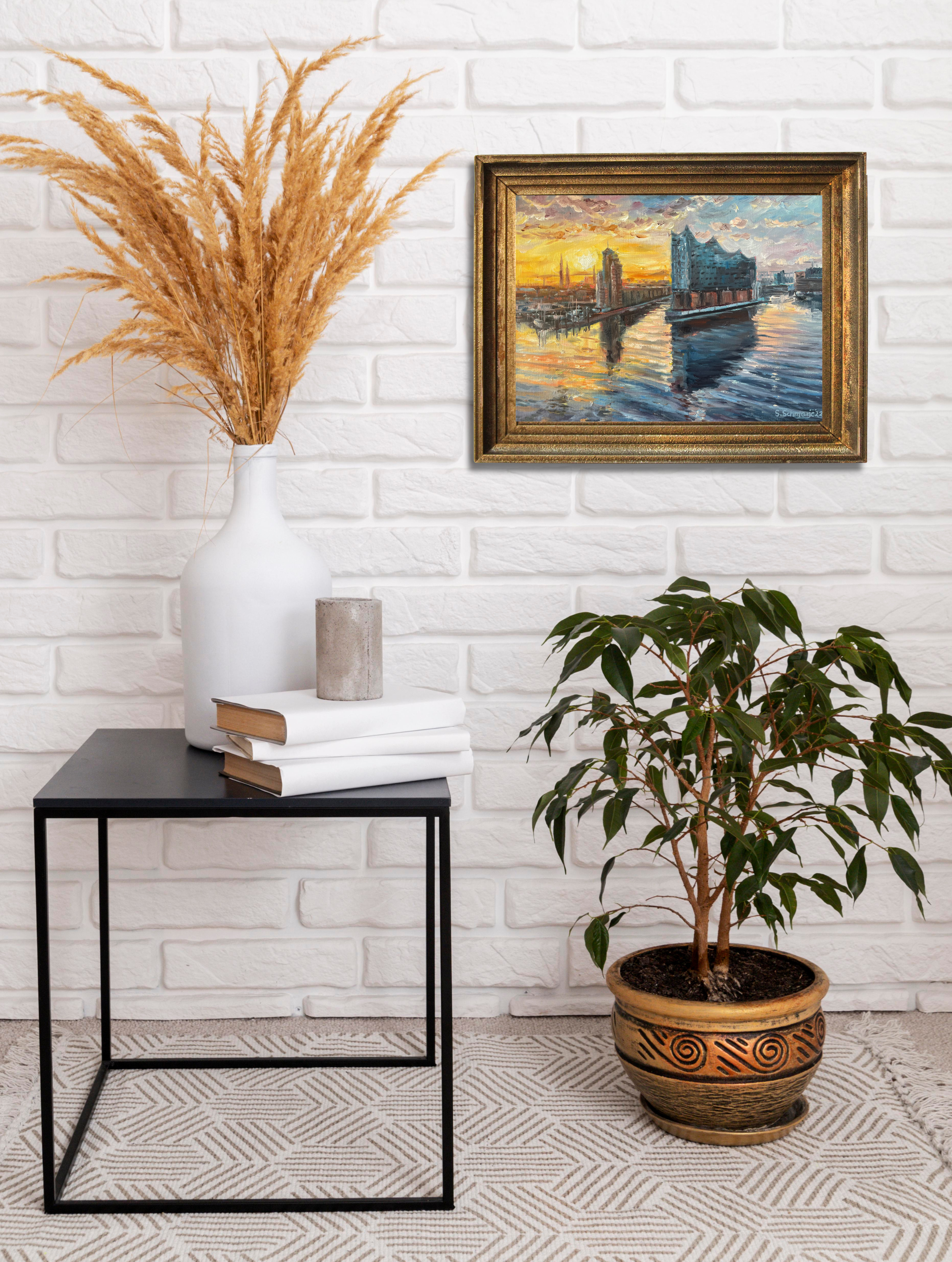 Elbphilharmonie bei Sonnenuntergang, Ölgemälde auf Leinwand, 30x40cm