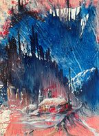 Haus in den Bergen expressiv, Gemälde auf Leinwand, 80x60cm