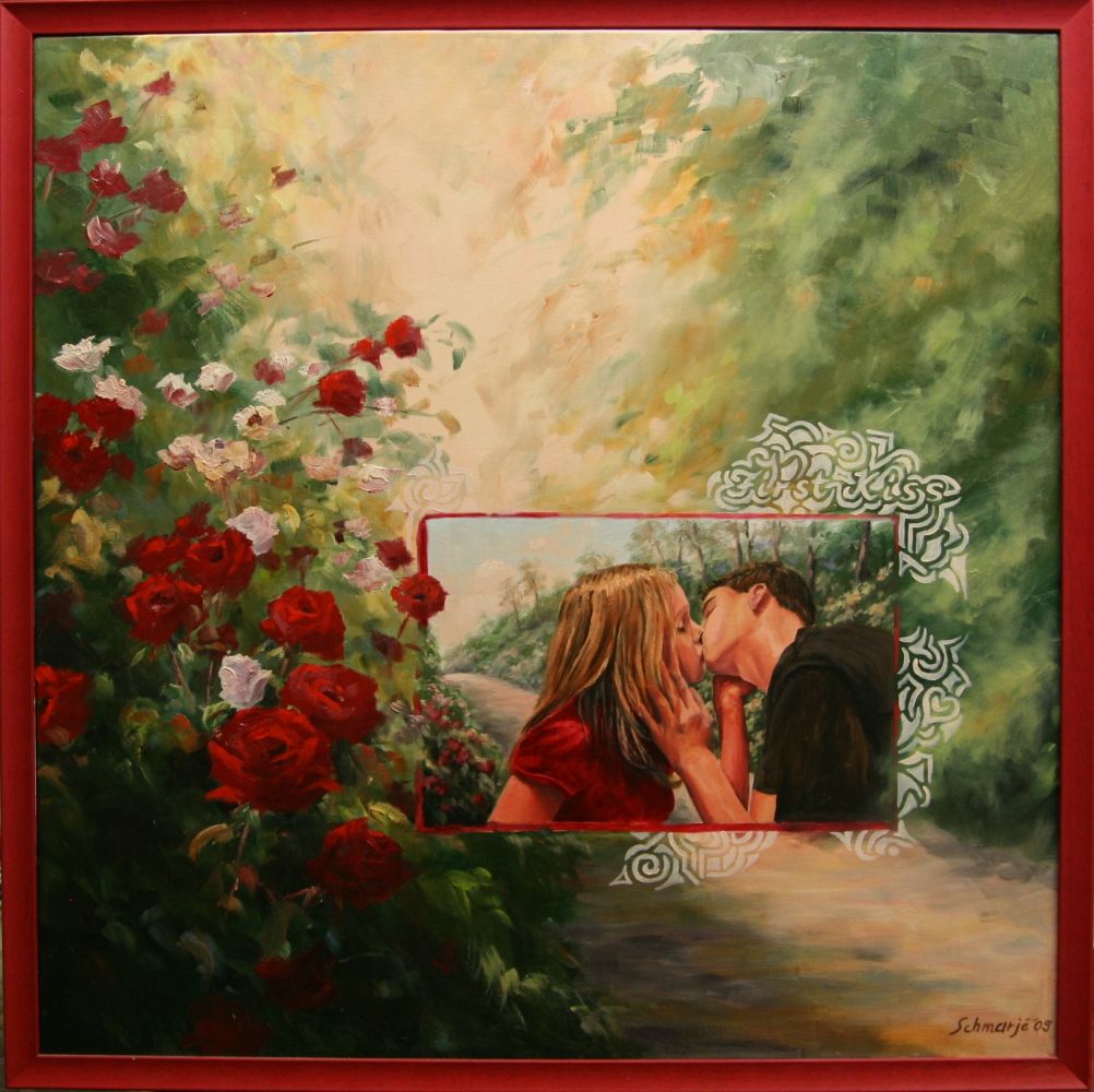 First Kiss Bild im Bild, Ölgemälde 80 x 80 cm