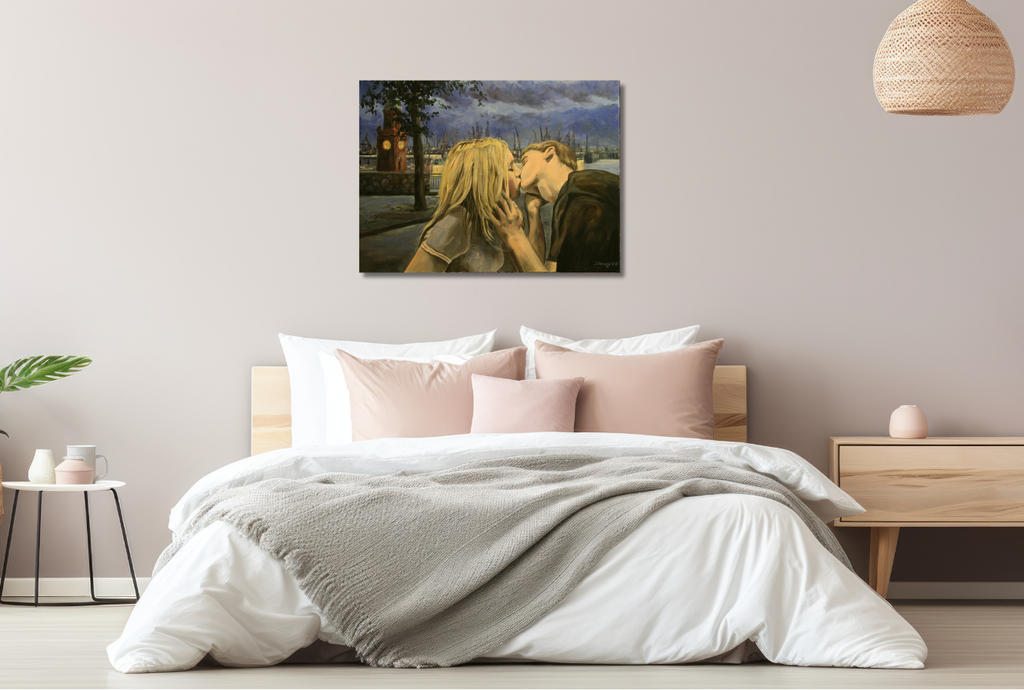 Erster Kuss in Hamburg, Ölgemälde auf Leinwand, 60x80cm