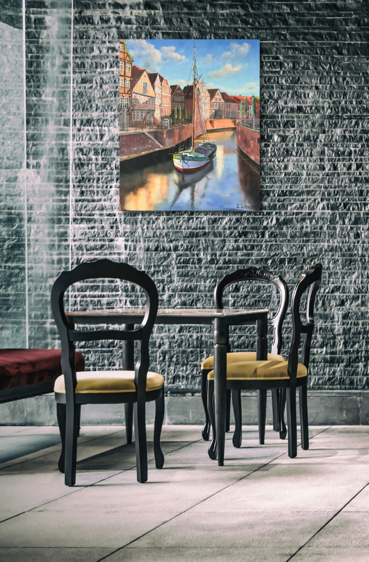 Willi am Stader Fischmarkt, Ölgemälde 60 x 50 cm