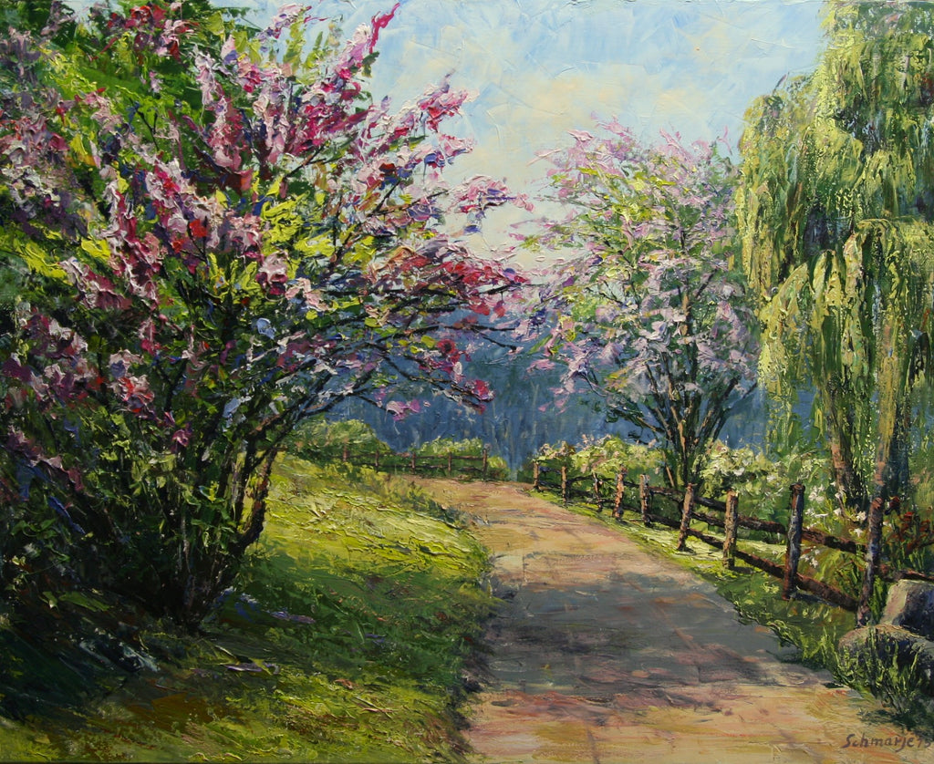 Fliederbusch am Wegesrand, Ölgemälde auf Leinwand 80x100cm