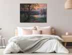 Flusslandschaft im Sonnenuntergang, Ölgemälde auf Leinwand, 70x100cm