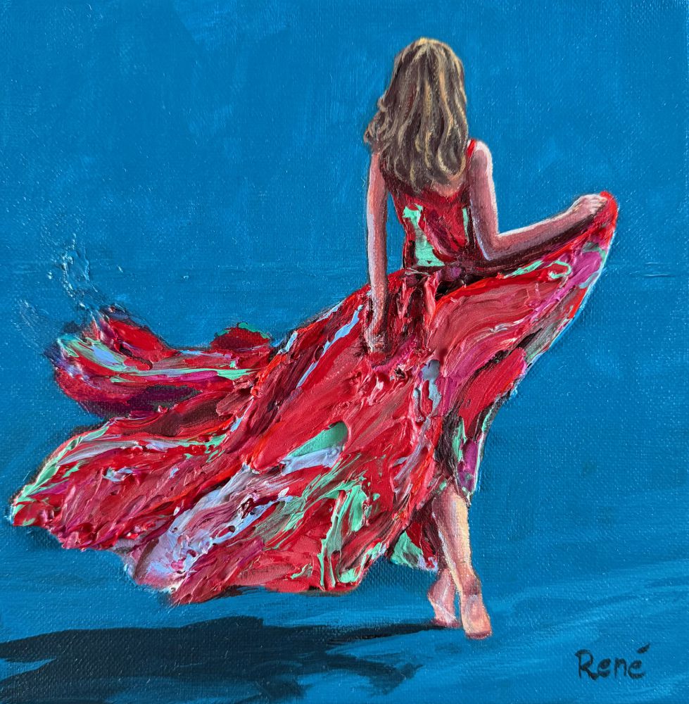 Frau im Sommerkleid, Öl auf Leinwand, 20x20 cm