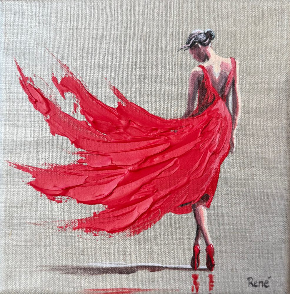 Frau im wehenden Kleid, Öl auf Leinwand, 20 x 20 cm