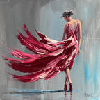 Frau mit Kleid im Wind, Öl auf Leinwand, 20 x 20 cm