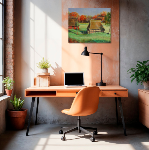 "Gehöft bei Fischerhude", Ölgemälde angelehnt an Fritz Overbeck, 50 x 60 cm