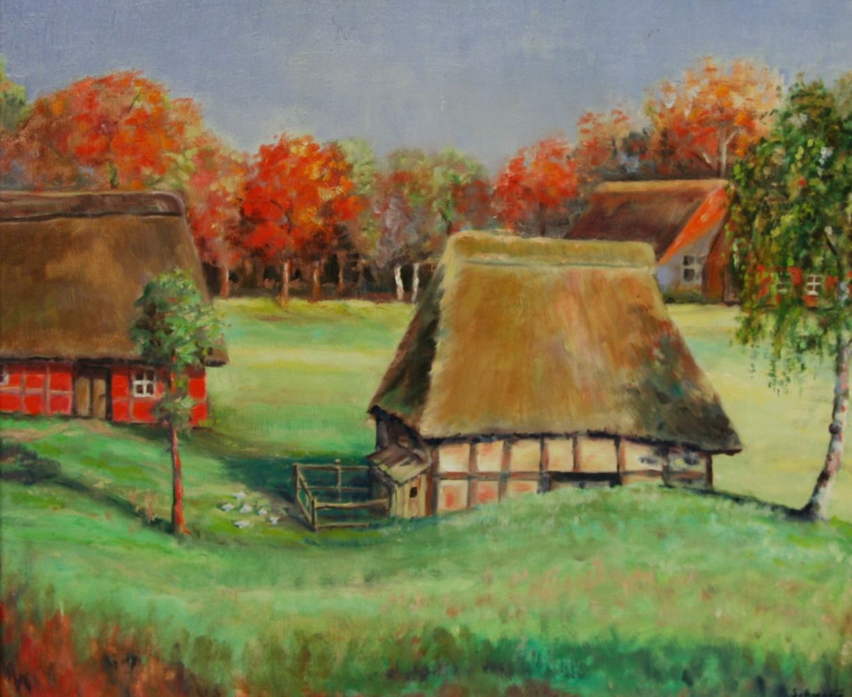 "Gehöft bei Fischerhude", Ölgemälde angelehnt an Fritz Overbeck, 50 x 60 cm