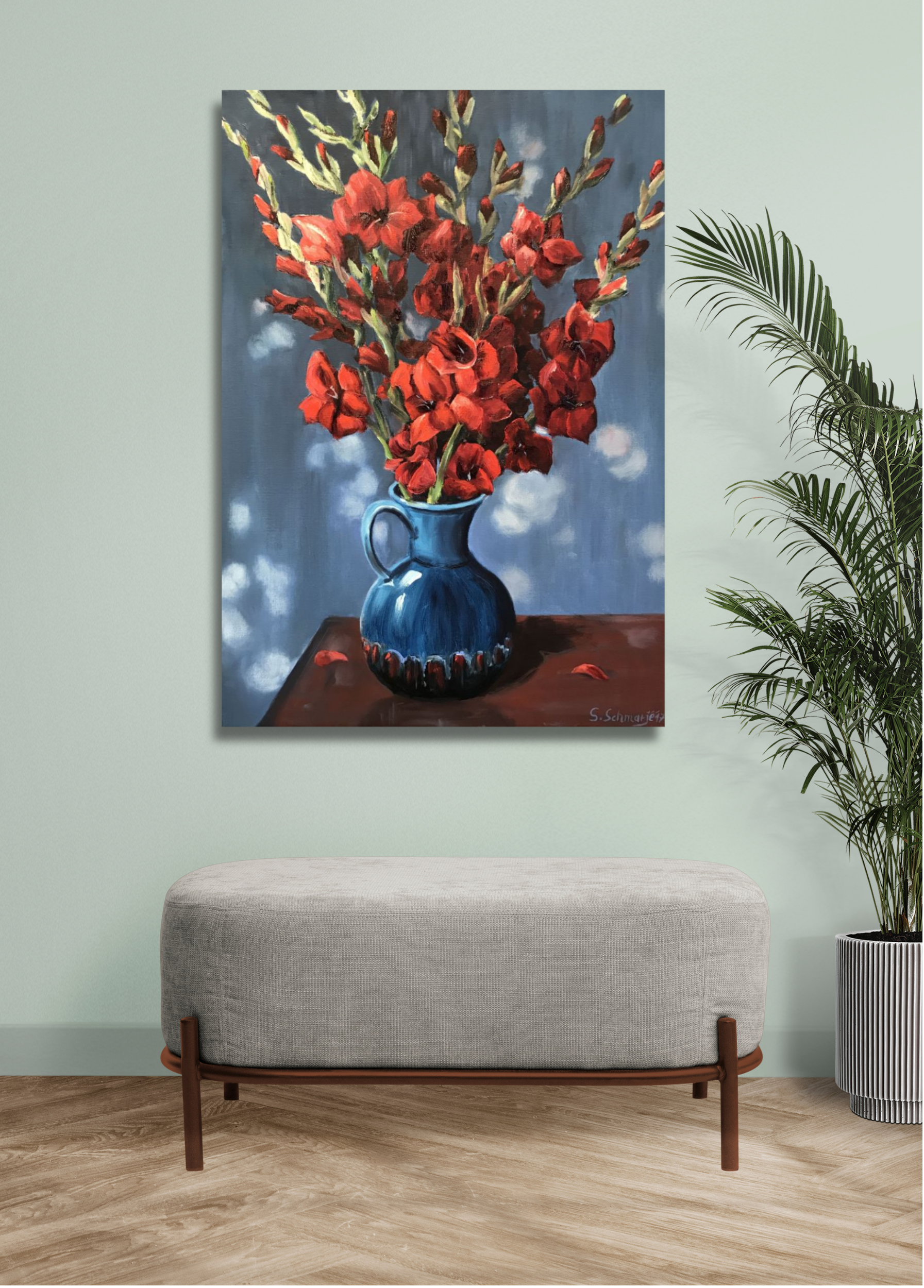 Gladiolenvase, Ölgemälde 70 x 50 cm