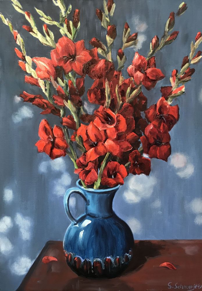 Gladiolenvase, Ölgemälde 70 x 50 cm