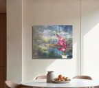 Gladiole vor Landschaft, Ölgemälde 50 x 60 cm