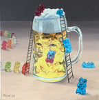 Gummibärchen im Bierglas, Ölgemälde 60 x 60 cm