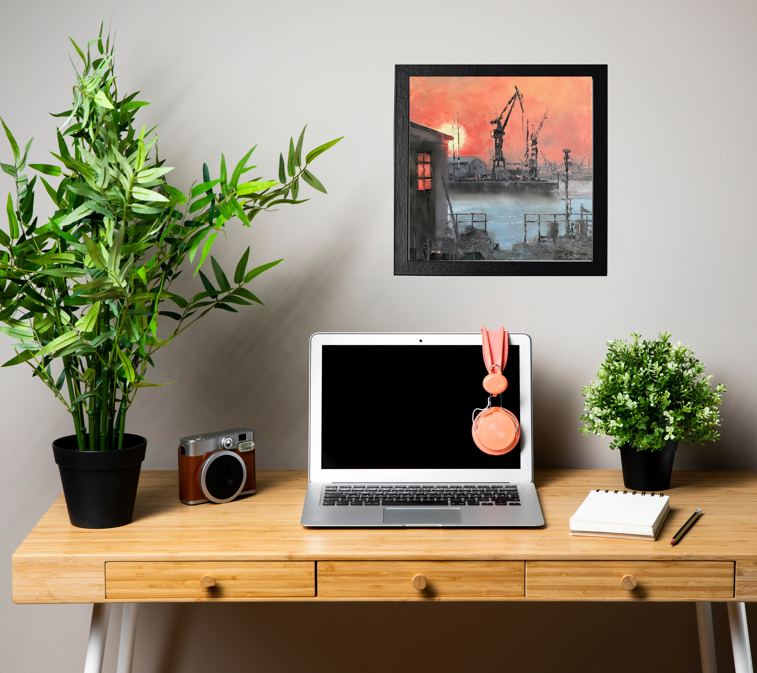 Sonnenaufgang im Hafen, Ölgemälde auf Leinwand, 30x30cm