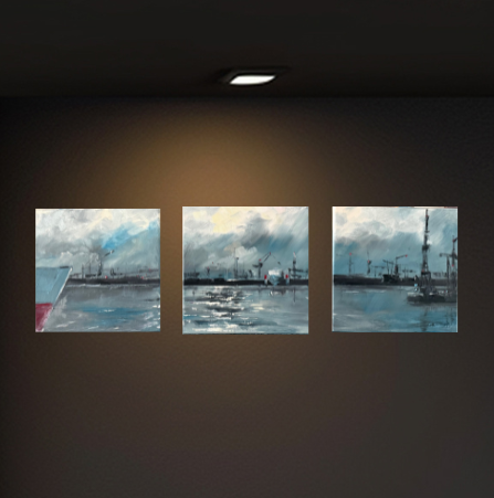 Hafen Hamburg Triologie, Öl auf Leinwand 3 x 20 cm x 20 cm