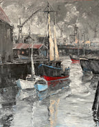 Boote im Hafen, Ölgemälde auf Leinwand, 100x80cm