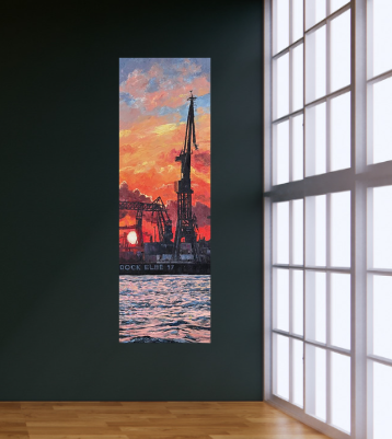 Kran im Hamburger Hafen, Ölbild gespachtelt, 150 x 50 cm