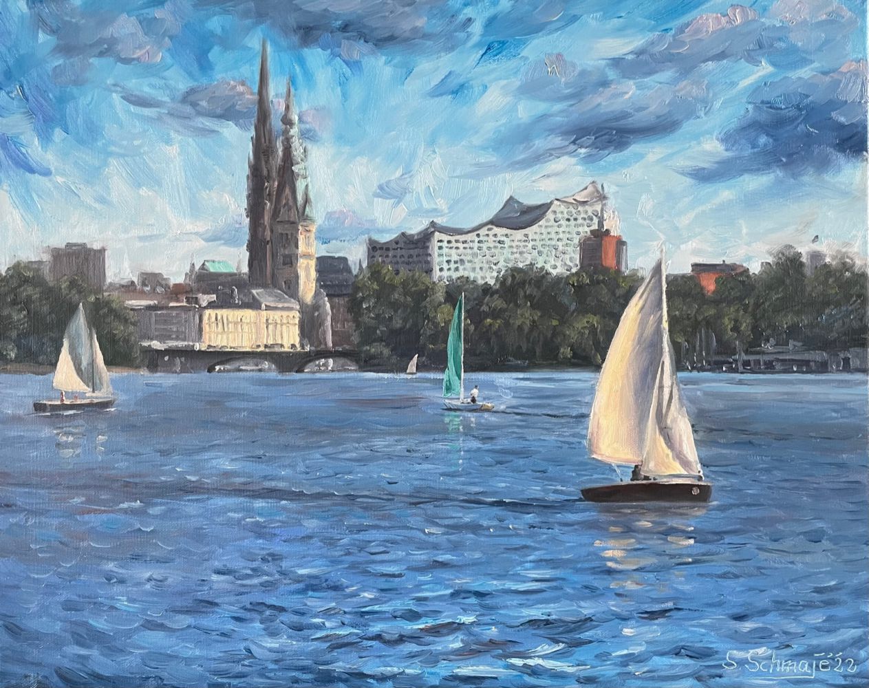Hamburger Alster, Ölgemälde 40 x 50 cm