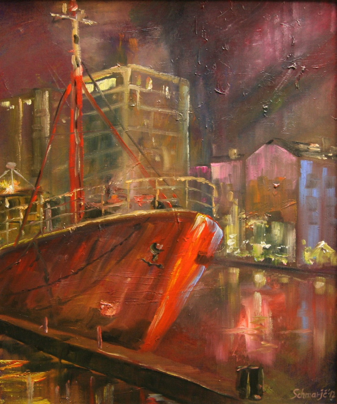 Lichterfest im Harburger Hafen, Ölgemälde auf Leinwand, 60x50cm