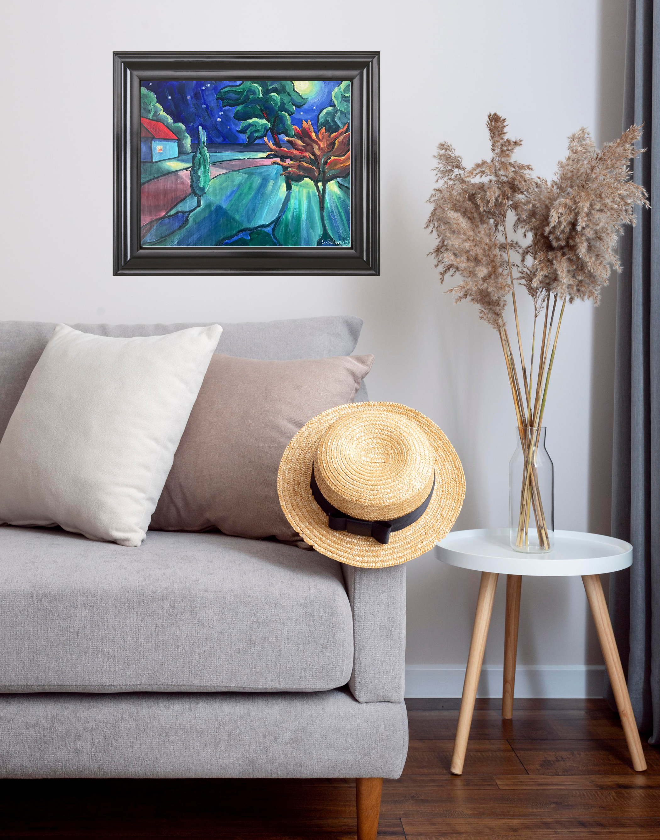 Haus im Mondlicht, Ölgemälde auf Leinwand, 30x40cm